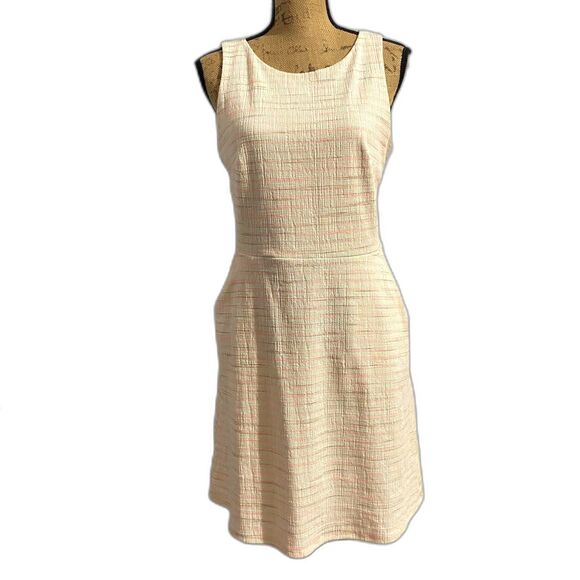 Loft‎ White Pink Stripe Criss Cross Back Mini Dress Tweed Balletcore Size 8 - Picture 3 of 11